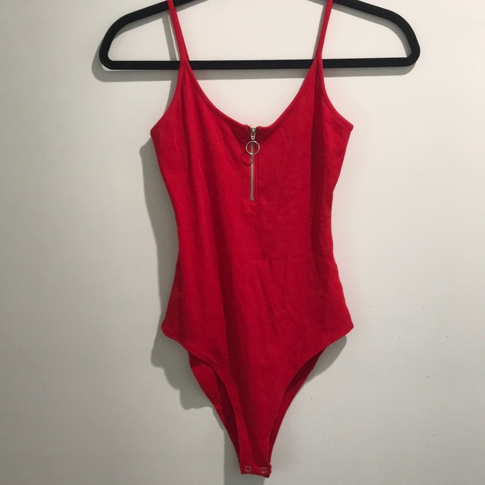Red Ribbed bodysuit